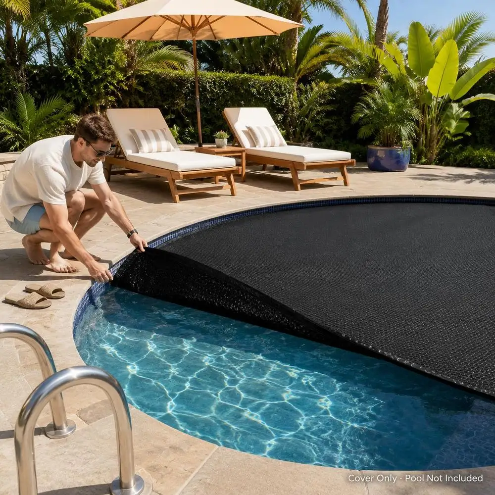 Schutzabdeckung für den Pool, Ø 381 cm, langlebiges Polyethylen, zuschneidbare Wärmespeicherfolie, staubabweisend, pflegeleichter Pool
