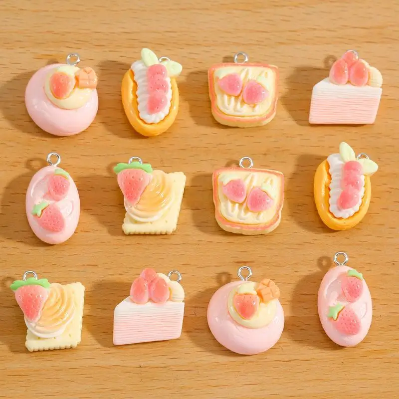 Strawberry Cake Resin Cartoon Charms 10/12Pcs Lovely Design for DIY Bag Pendant Phone Charm Jewelry Making Gift for Craft Lovers