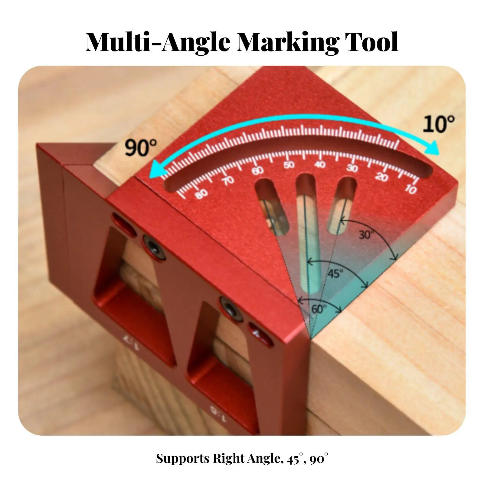Angle Ruler with Fixed 30 45 60 Degree Markings for Precise Layout and Center Finding