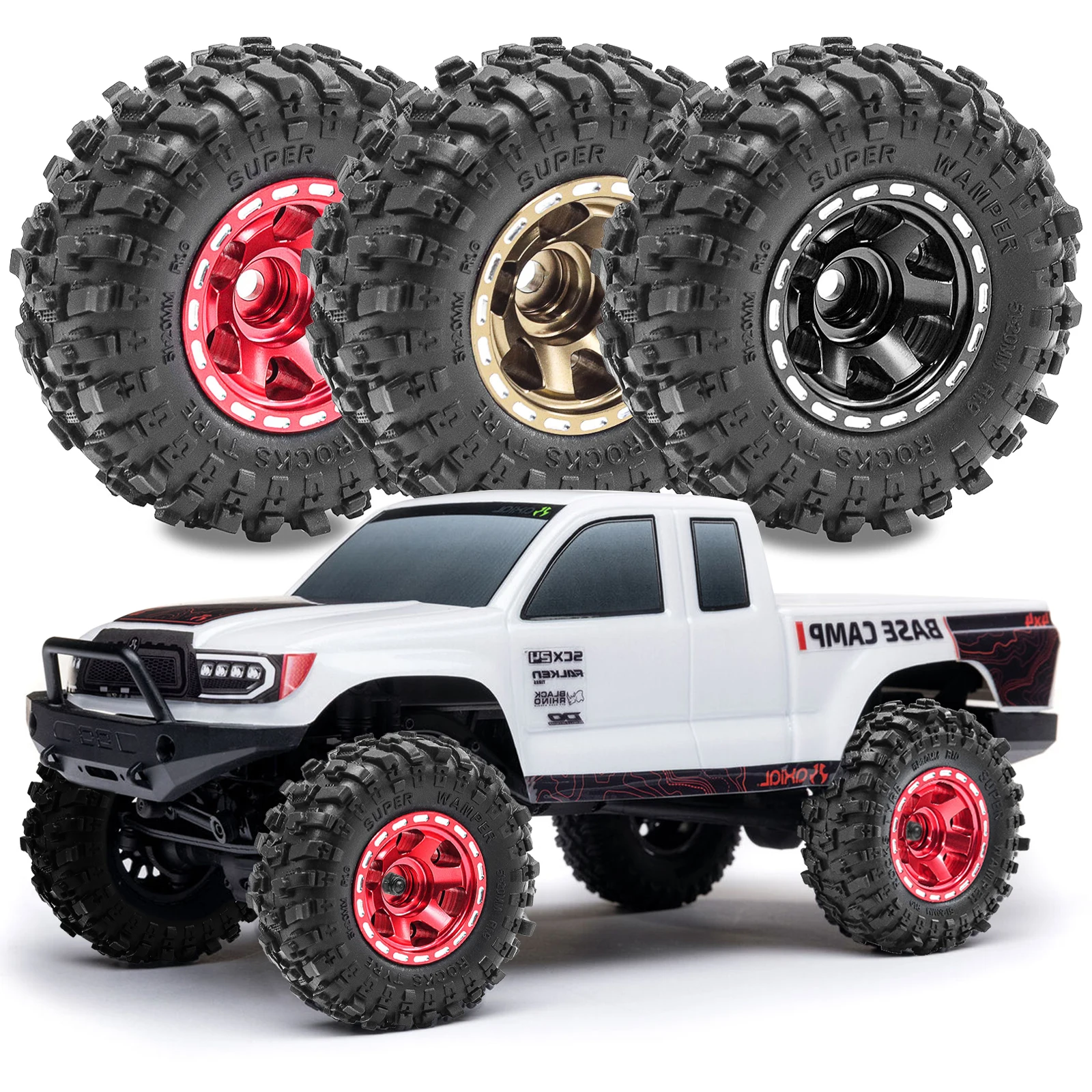 

Комплект из 4 металлических дисков Beadlock 1.0 дюйма с резиновыми шинами для радиоуправляемых краулеров 1/24 Axial SCX24 FCX24 FMS 1/18 TRX4M, запчасти для тюнинга