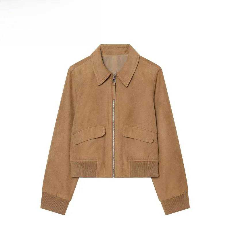 Fashionable Pilot Jacket Women's Short Outerwear Stand Collar Zipper Closure Long Sleeve Polyester Standard Fit Summer 2026