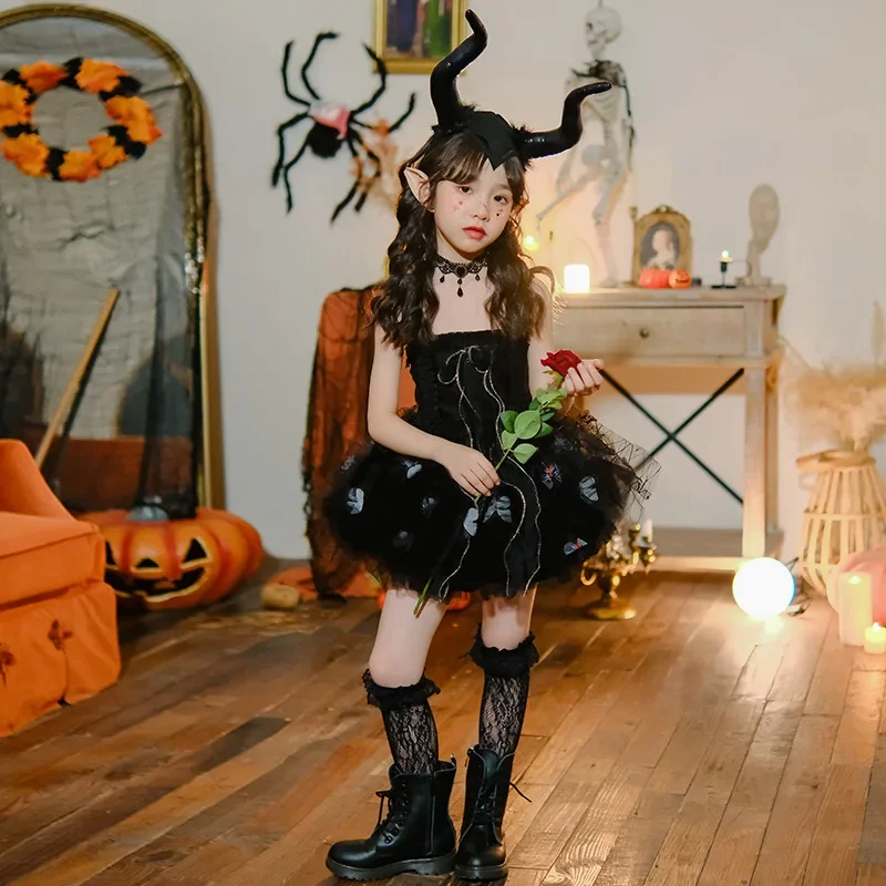 Lolita gótica oscura malvada para niños, espectáculo de moda, Harajuku, fantasma, novia, niña, juego de rol, bruja, mariposa, vestido de elfo