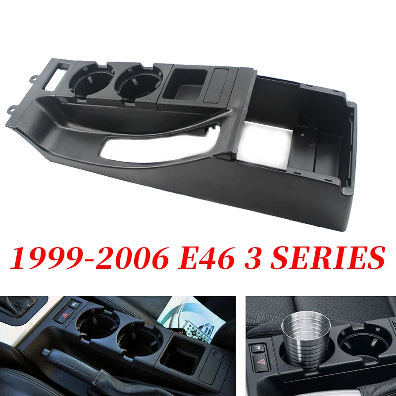 3Pcs/Set for- E46 3 SERIES Black Center Console Trim Base & Cup Coin Storing Holder