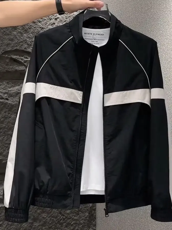 

Faionable Patchwork Stand Collar Jaet Men's Casual Sle Color Blo Versatile Autumn New Arrival Up-to-date Streetwear