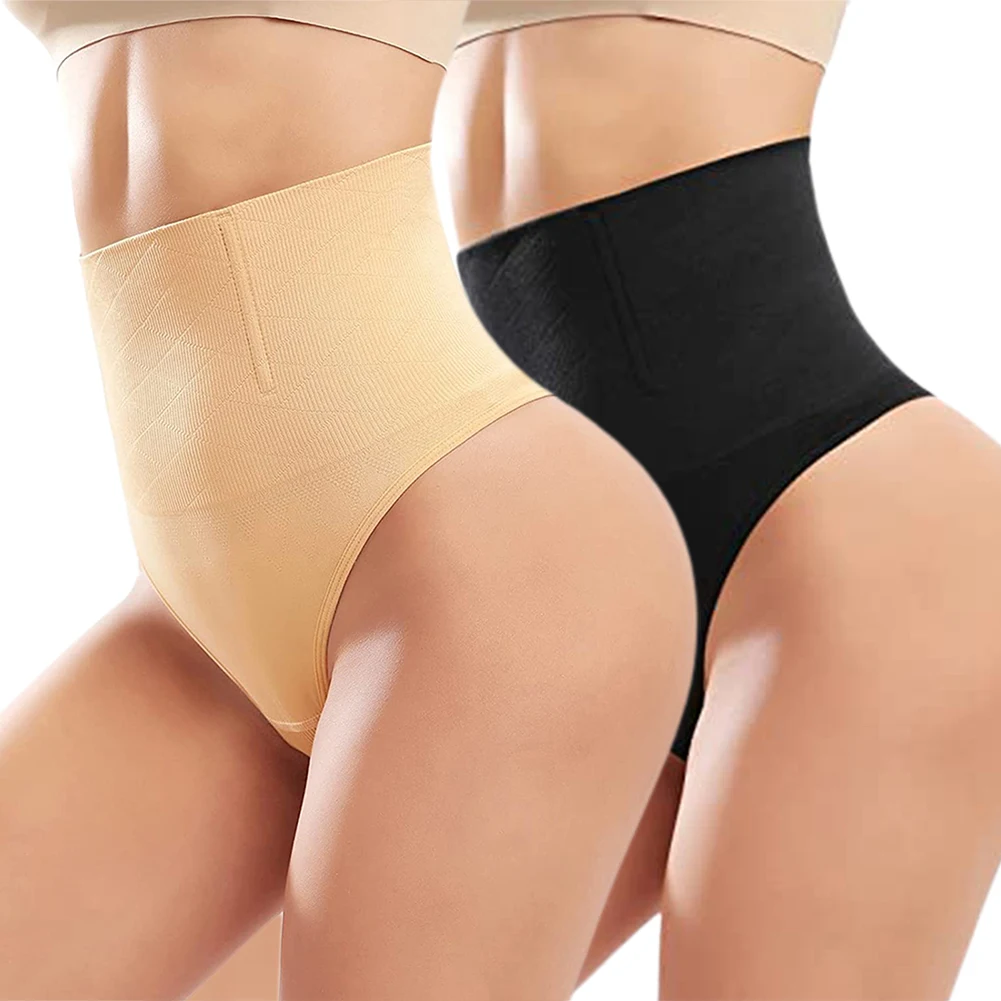 2pcs Women's Underwear Tummy Control Thong High Waisted Body Shaper Panty Trainer Butt Lifter Knickers Seamless Shapewear