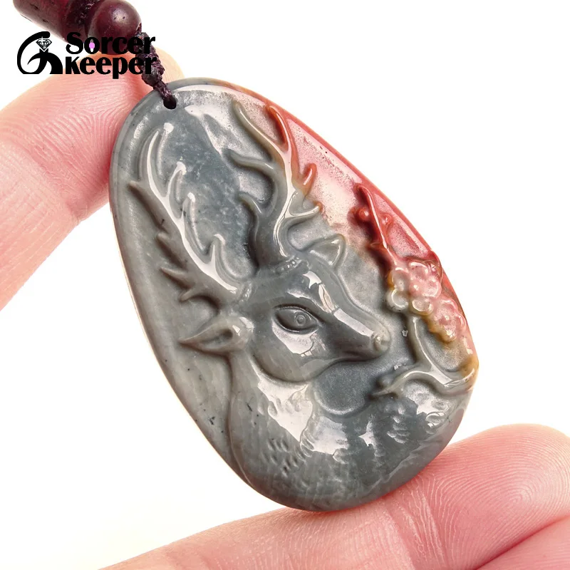 Carved Pendant Natural Gemstone Picasso Jasper Deer Beads Wedding Favors Gifts Crystal Quartz Healing Reiki Charm Jewelry BI193