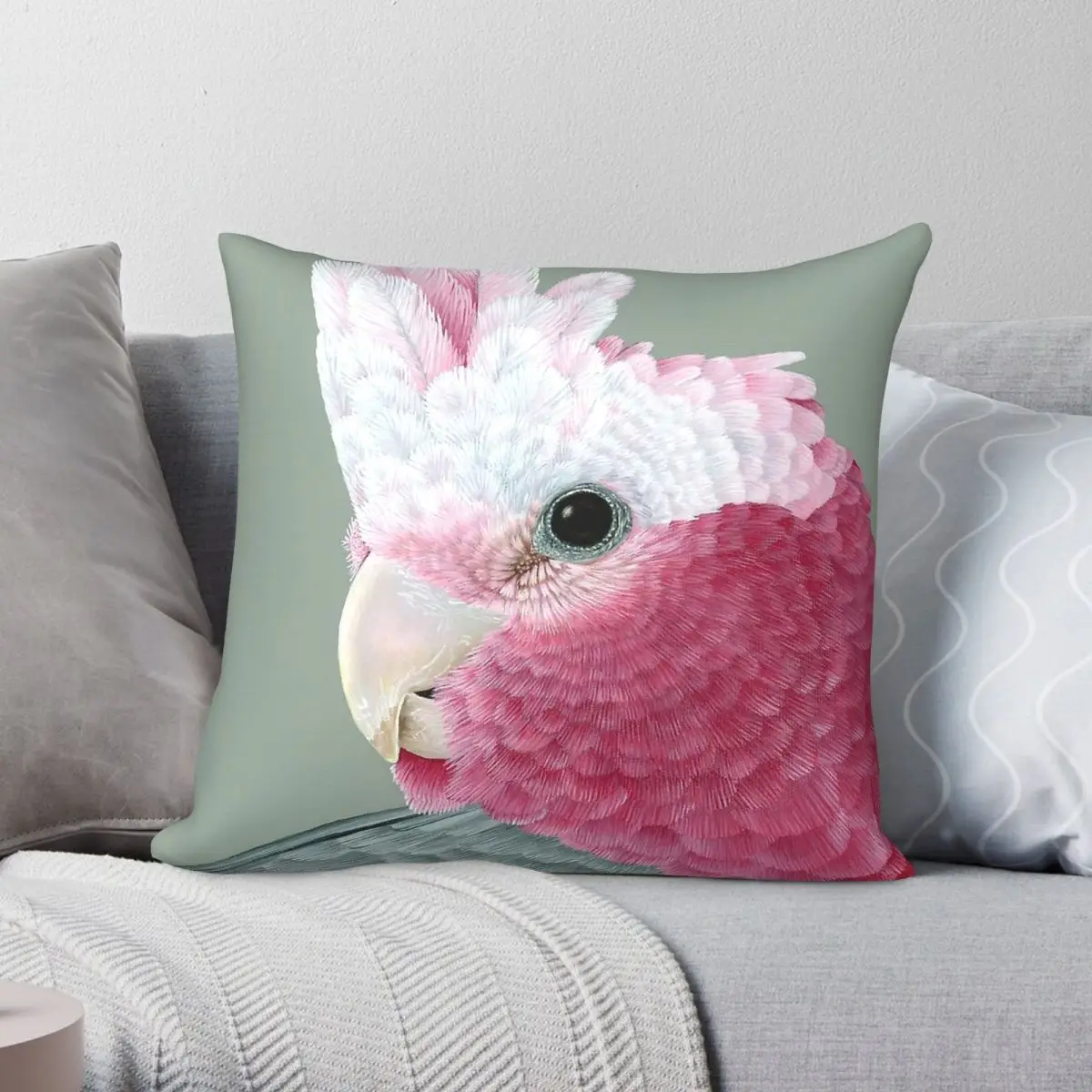 Galah Australian Native Parrot Square Pillowcase Polyester Linen Velvet Pattern Zip Throw Pillow Case Sofa Seater Cushion Cover