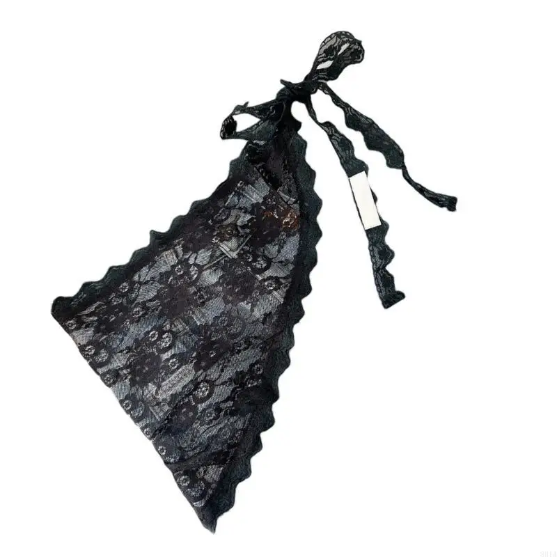 831A Women Korean Flower Lace Apron Skirt Tie Side Bandage Triangular Irregular Wrap Skirt Hip Covering Tie Up Sarong Scarf