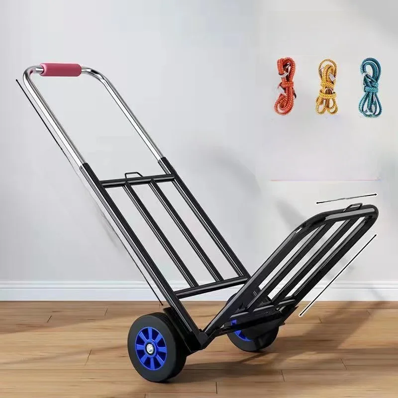 Foldable Hand-Pulled Shopping Cart Portable Vegetable Buying Car Heavy Load Bearing Shopping Cart Household Use Rubber Wheel