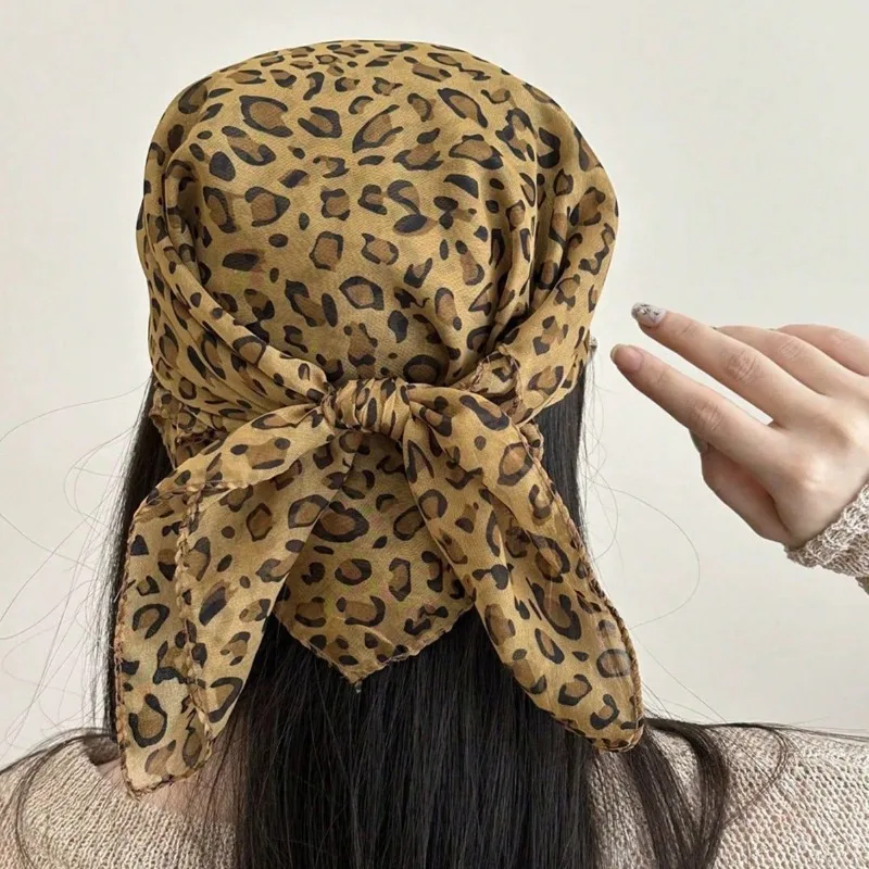 المرأة الرجعية الربيع/الصيف ليوبارد طباعة وشاح مربع صغير المألوف الهيب هوب شارع الرقص الحجاب ، حقيبة الديكور وشاح