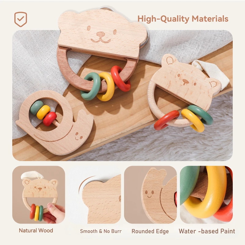 Sonaglio per bambini Giocattoli Orsetto in legno Lumaca Animale Massaggiagengive Sonaglio Regalo per neonati Giocattolo puzzle per bambini Г®ломкалолольtukк
