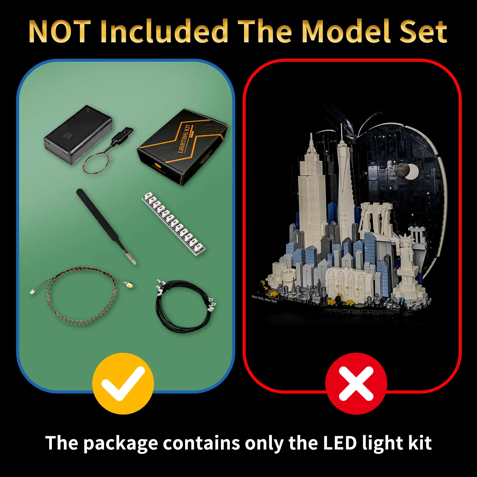 BRIXSPARK LED Lighting Kit for 21066 Lego New York City The Big Apple Building Blocks, USB DIY Decor Light Set view 2