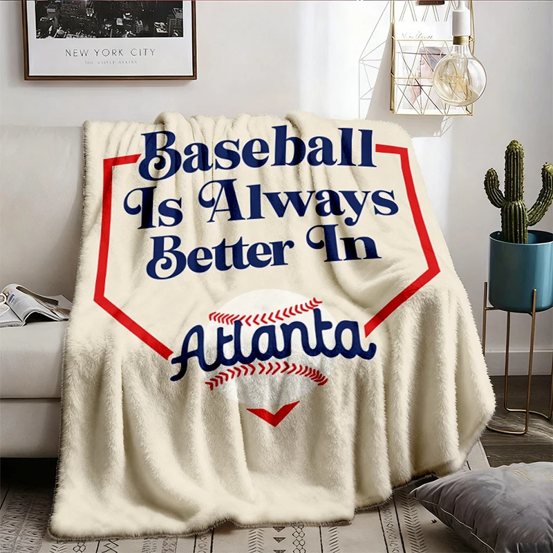 Vintage Atlanta Baseball Flannel Blanket, ATL Game Day Graphic Flannel Blanket