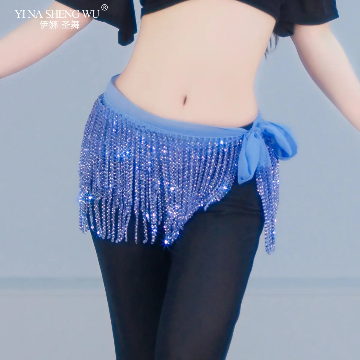 Nieuwe drielaagse kwastje buikdans kraal heupsjaal voor dames high-end kwastje tailleband pailletten buikdans kostuums riem 7-kleur