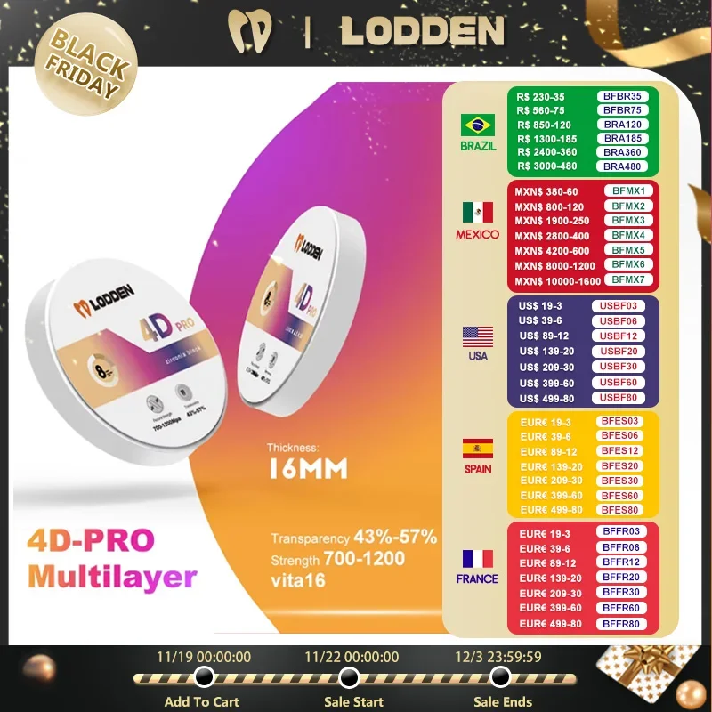 LODDEN 4D Pro Multilayer Zirconia Dental Lab 8 Layer CAD CAM Open System 98x16mm 43%-57% High Strength Zirconia Block