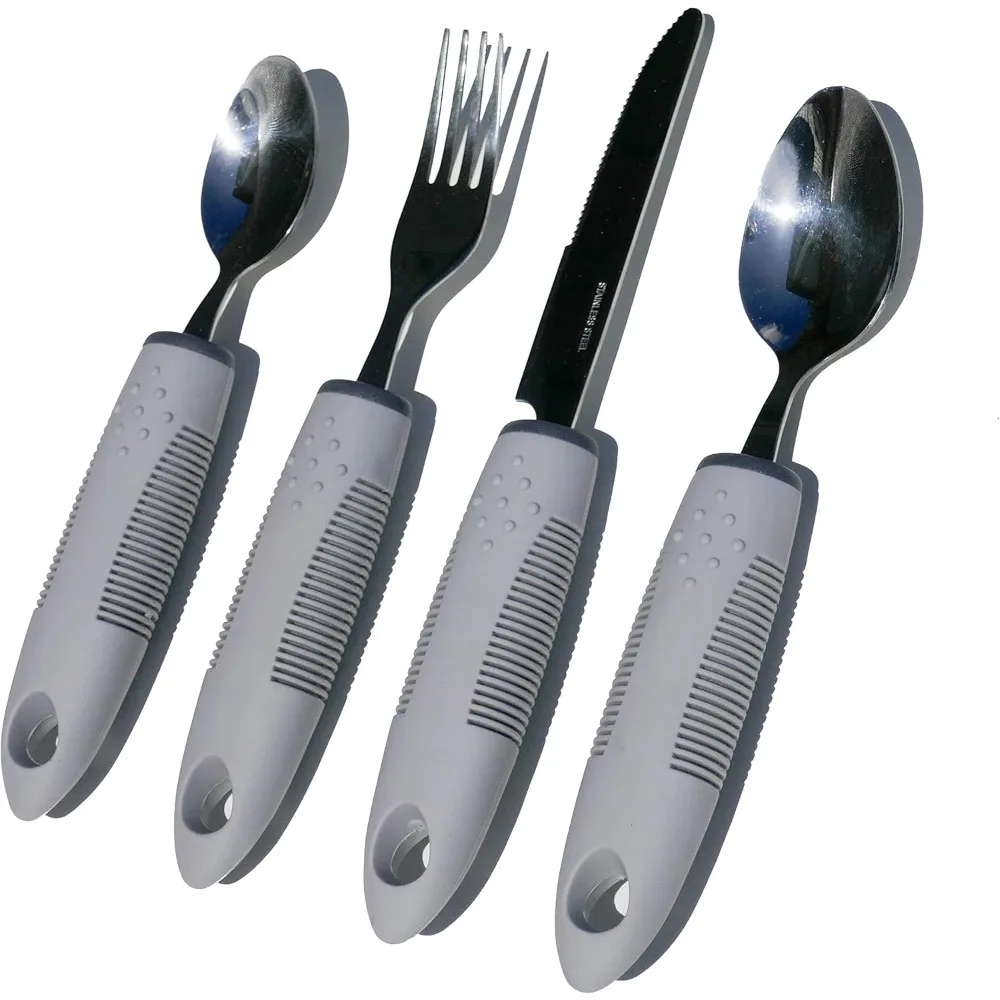 Set of 4 Spoon Fork Tableware Angled Elderly Adaptive Set Self Disabled Cutlery Weighted Feeding Utensils