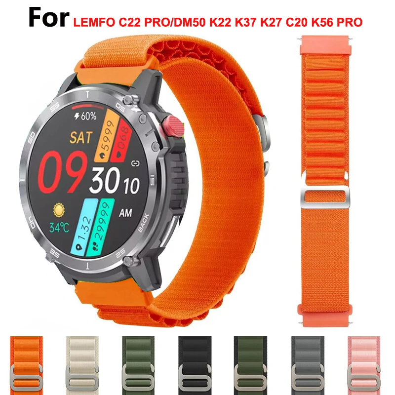 20 22mm Alpine Loop For LEMFO C22 Pro Smartwatch Sport Replacement Bracelet For LEMFO K22 K37 K27 C20 K56 PRO LEM56 DM50 Correa