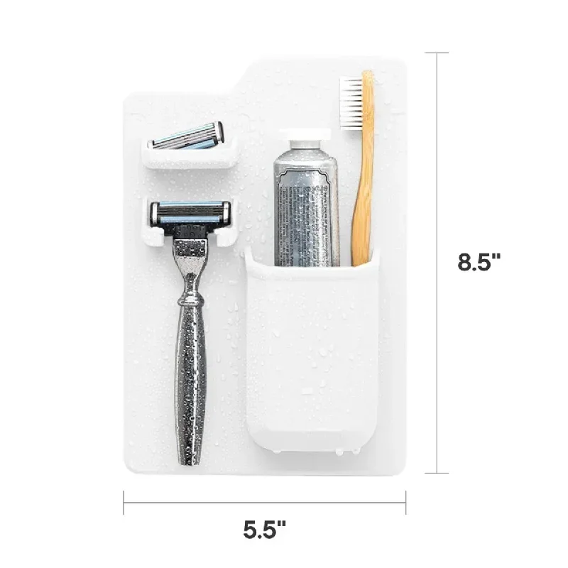 Silicone Toiletery Organizer Waterproof Toothbrush Holder with Mirror Razor Holder Designed for Shower and Bathroom - view 5
