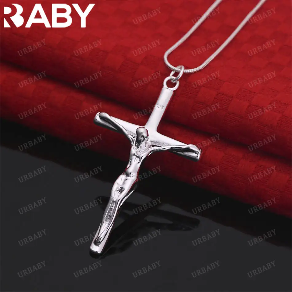 

URBABY 40-75cm 925 Sterling Silver Jesus Cross Pendant Necklace For Men Charm Trend Birthday Gifts Fashion Party