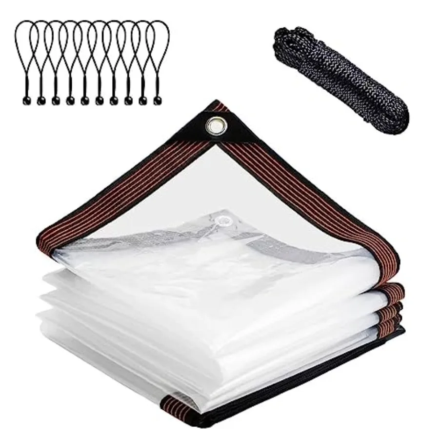 

Clear-Waterproof-Tarps-Outdoor-, Poly Tarpaulin Tarps Transparent Anti-Tear Thin Cover with Rustproof Grommets for Patio Enclos