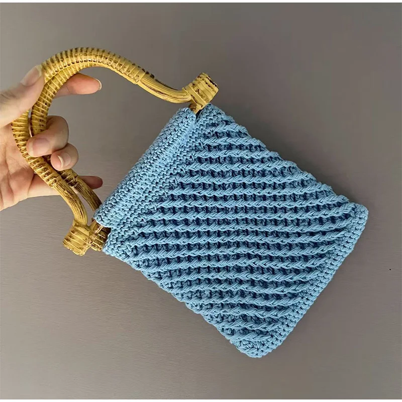 

Crochet Rope Bag New Handmade Cotton Rope Woven Handbag Exquisite Mini Handbag Fashion Creative Niche Old Handle Small Bag Women