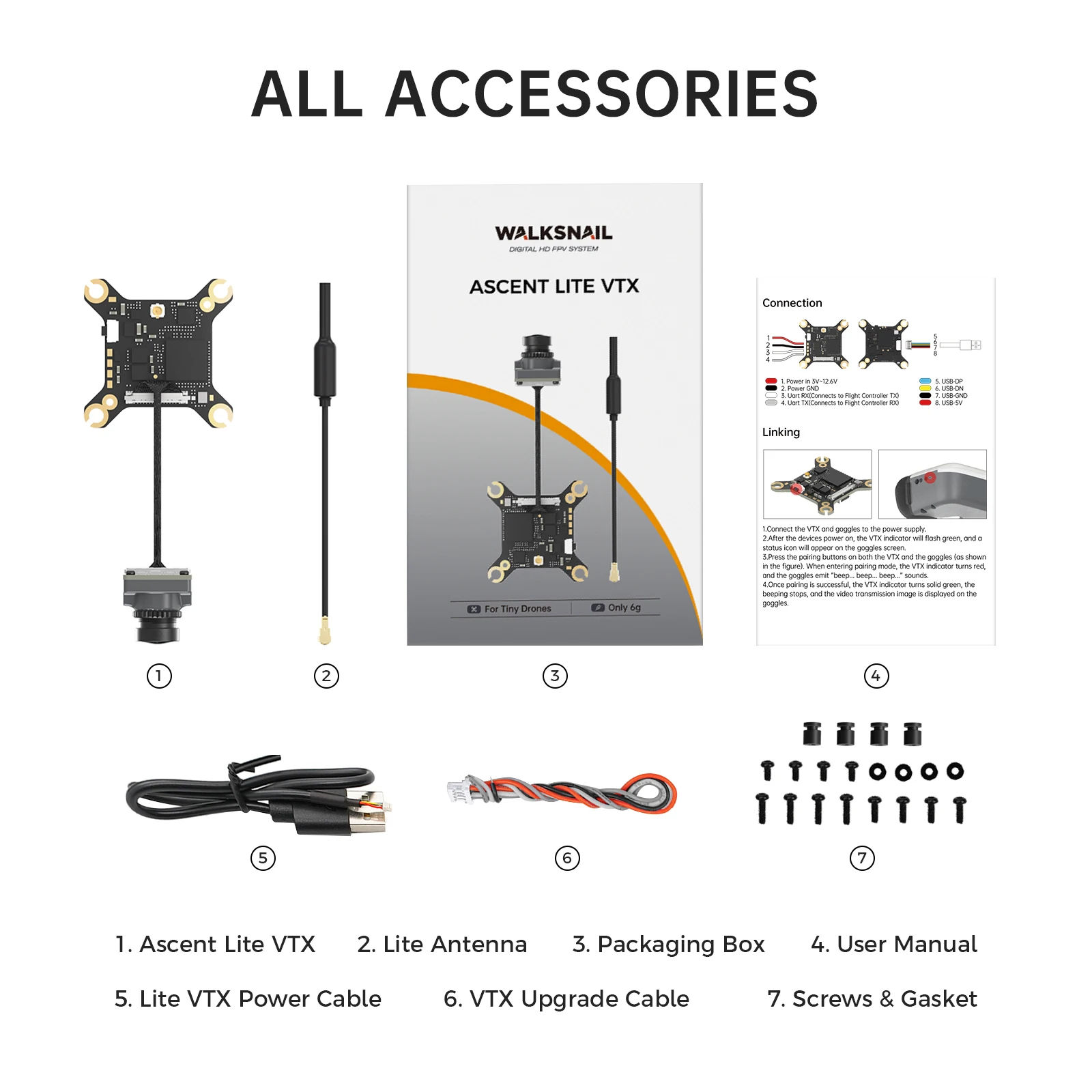 CADDX Walksnail Ascent Lite VTX Kit Digital FPV Image Transmission 1080P/60FPS 35ms Low Latency 3km Range for Ascent FPV Goggles