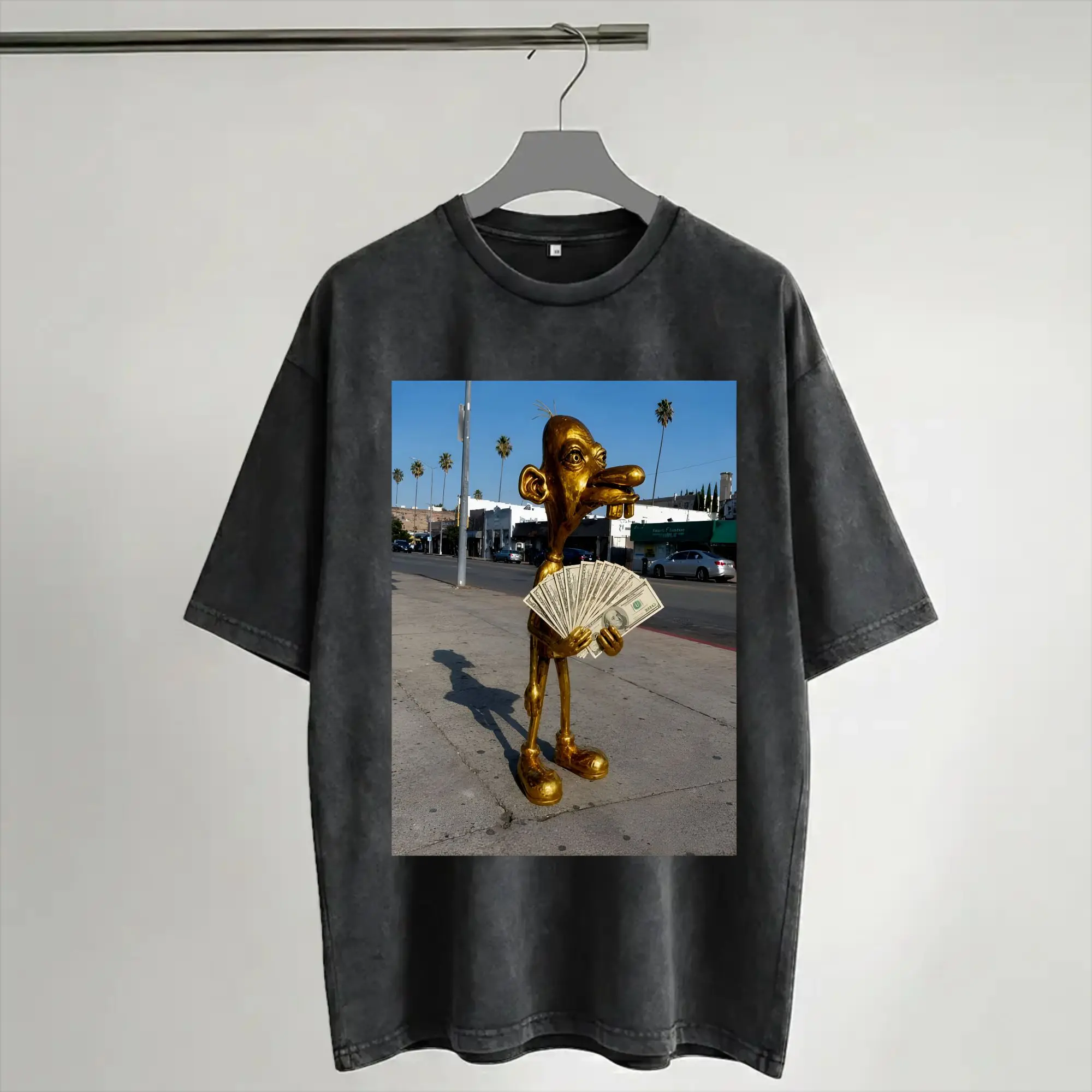 Harajuku Washed Shirt Golden Neegy Meme Funny Internet Brainrot Gen Z Humor Apparel T-Shirts Streetwear Short Sleeve