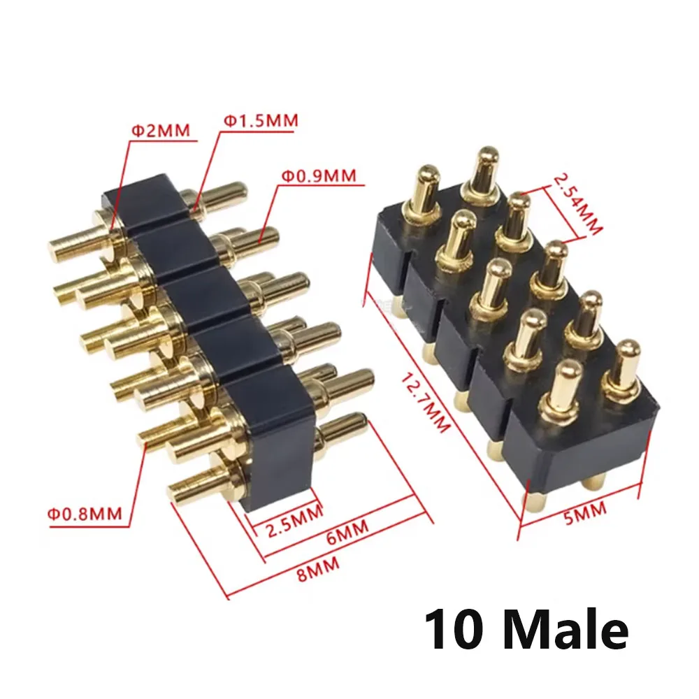 8/10Pin 2.54 Pitch Pogo pin Male Female Chassis Conductive Pin  Battery Charging Connector Power Supply Current Test Spring Pin