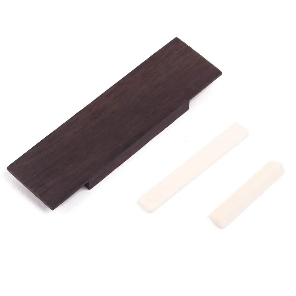 Cigar Box Guitar Bridge Rosewood Bridge Replacement Part Bone Saddle Nut for Three String Acoustic Guitar Wood Peg