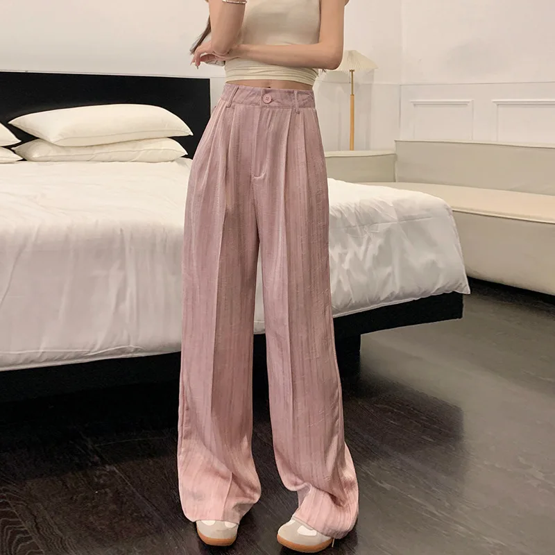 

Striped Casual Suit Pants Women 2024 Summer New Fashion High-waisted Explosion Narrow Version of The Floor Wide Leg Pants