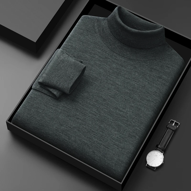 

Джемпер из 100% камвольной овечьей шерсти, мужская осенне-зимняя водолазка, свитер из сверхтонкой шерсти с высоким воротником, тонкая базовая трикотажная одежда, пуловеры