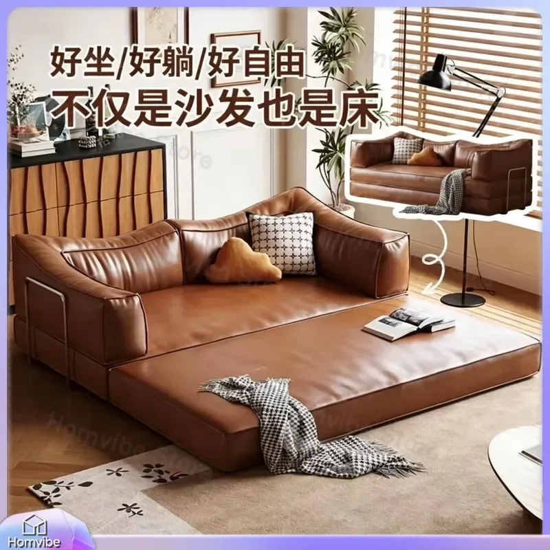 for Cat Claw Leather Sofa Antique Folding Dual Purpose Compression Sofa Bed Living Room Household Small Apartment Module