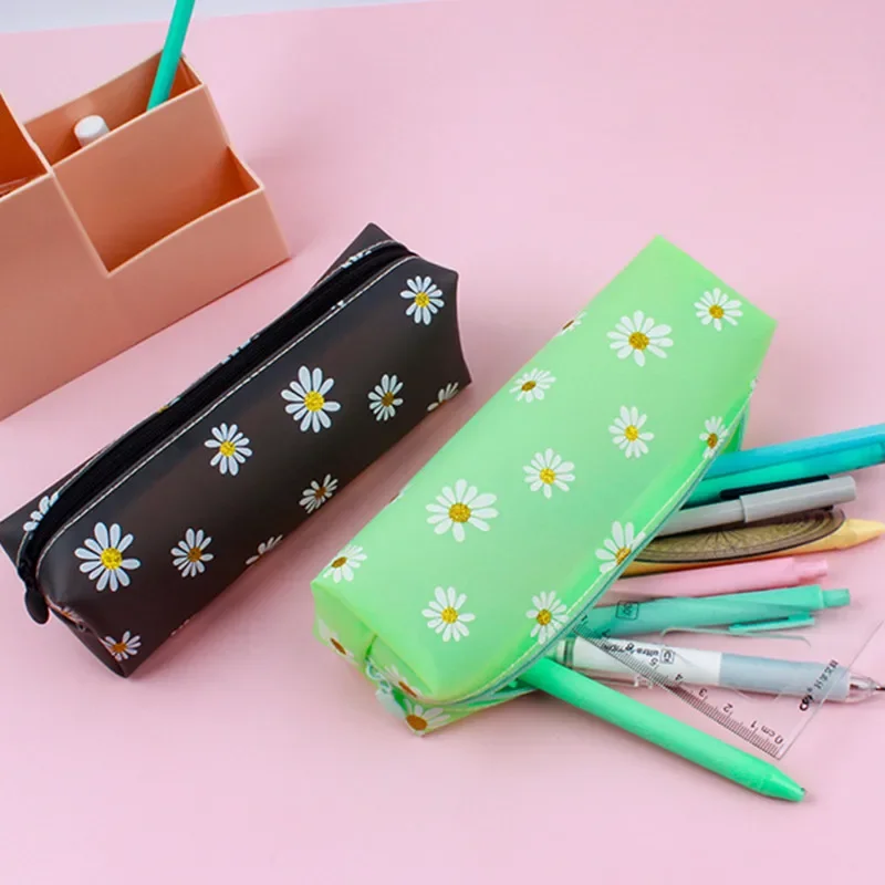 Daisy Large Capacity Pen Bag Simple Transparent Girl Pencil Bags Organizer Storage Student School Supplies Korean Stationery