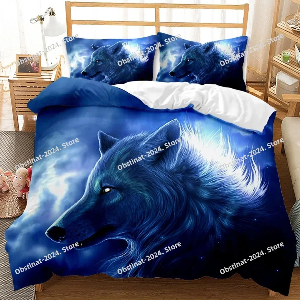 3D Galaxy Wolf Blue Moonlight Bedding Sets 3-Piece Duvet Covers in Queen, Full, Twin, King Sizes. Perfect for Teens