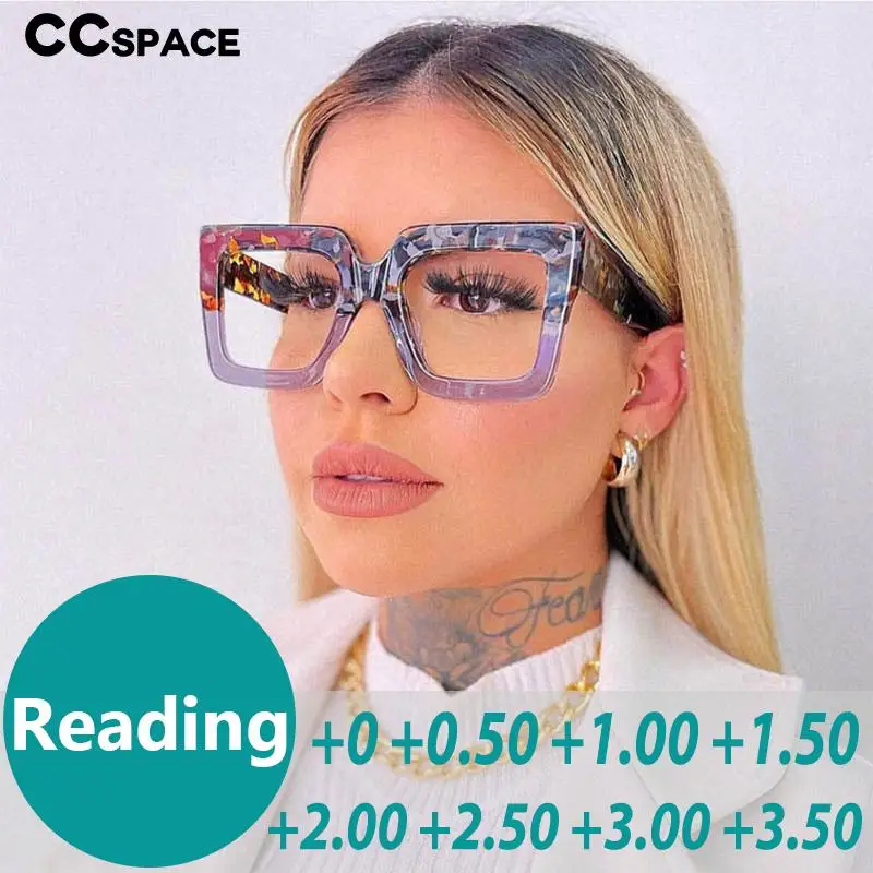 56355 Oversized Anti-Blue Plastic Reading Glasses +1.0 +1.5 +2.0 +3.0 Anti-Fatigue Eyewear Women Square Eyeglasses with Diopter