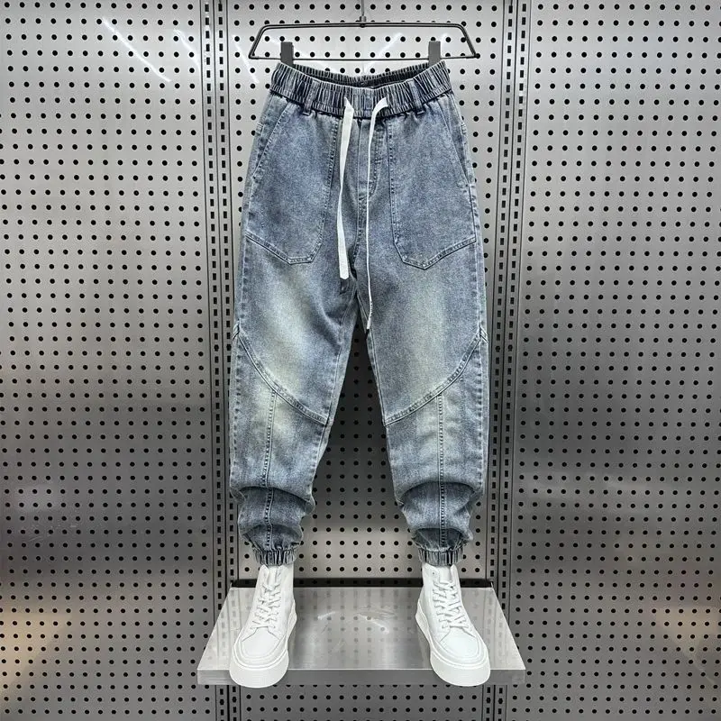 

New Men's Denim Jeans 2024 Summer Brand Drawstring Casual Loose Joggers Pants Luxury Clothing Streetwear Cowboy Pants for Men