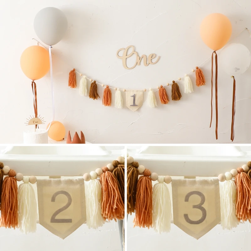 

Baby Happy Birthday Party 1-3 Years Old Tassel Banner Newborn Milestone Take Picture Photography Props Party Decoration Supplies