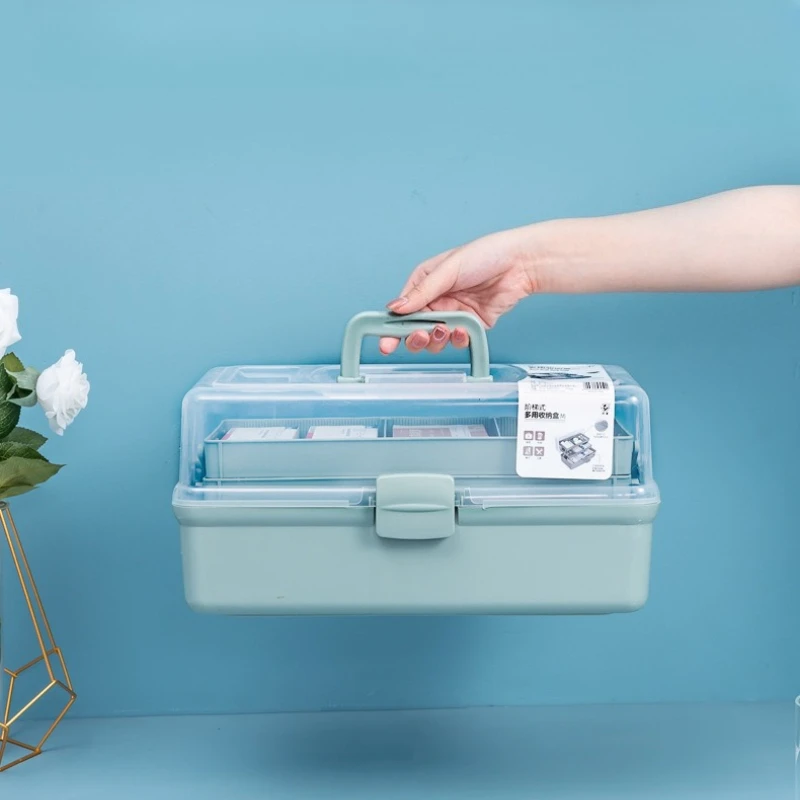 

1PC Multifunctional Medical Box Storage Box Multi-layer Art Student Toolbox Flip Cover Storage Box First Aid Box