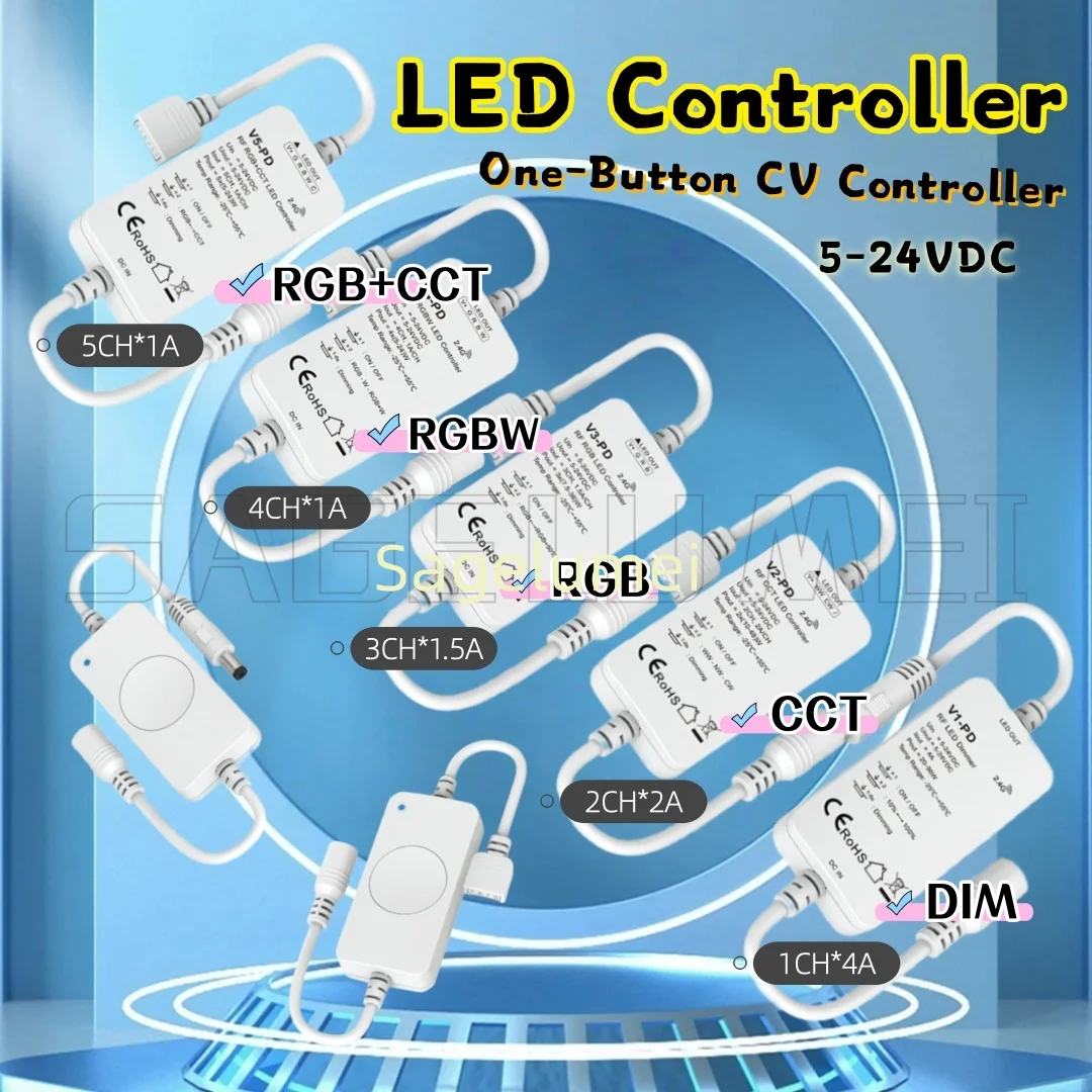 One-Button CV Controller V1-PD/V2-PD/V3-PD/V4-PD/V5-PD For DIM/RGB/RGBW/CCT/RGB+CCT Strip RF 10Dynamic Mode Include Jump Change