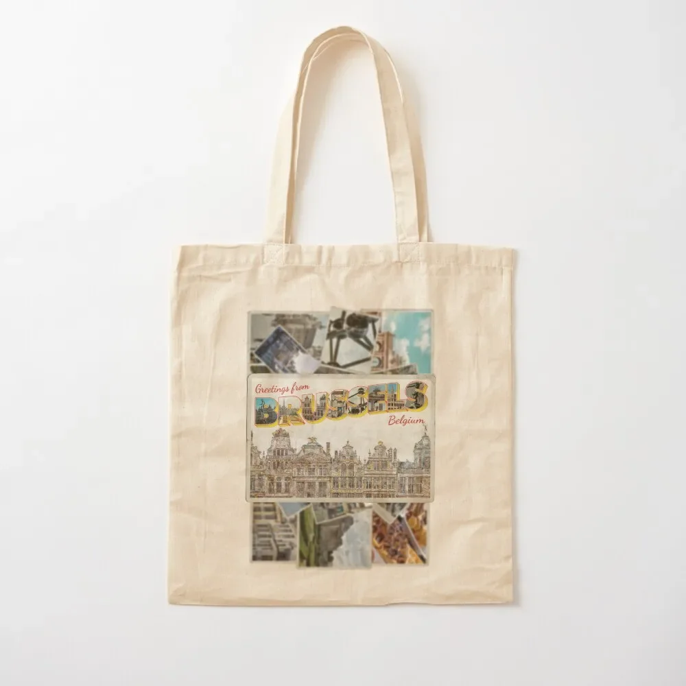 

Greetings from Brussels in Belgium Vintage style retro souvenir Tote Bag Women bags custom canvas bag Tote Bag