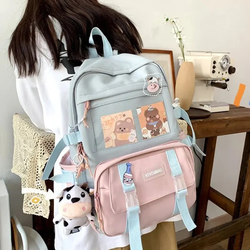 New Waterproof Nylon Women Backpack Female Kawaii Travel Bag College Girls Men Multi-pocket Schoolbag Laptop Backpack Book Bags