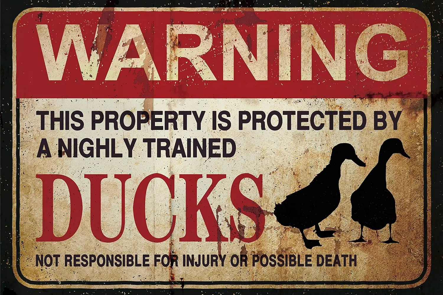 Tin Sign For This Property is Protected by Highly Trained Duck Vintage Style Metal Sign Iron Painting for Indoor ; Outdoor Home