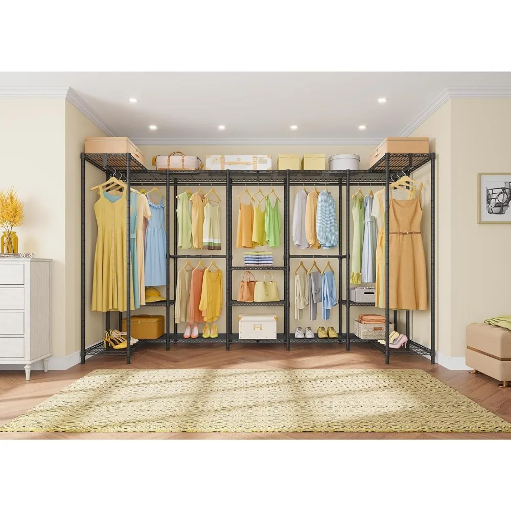 Perchero portátil Extra grande de alta resistencia, organizador de armario de almacenamiento para dormitorio, armario independiente con estantes de alambre