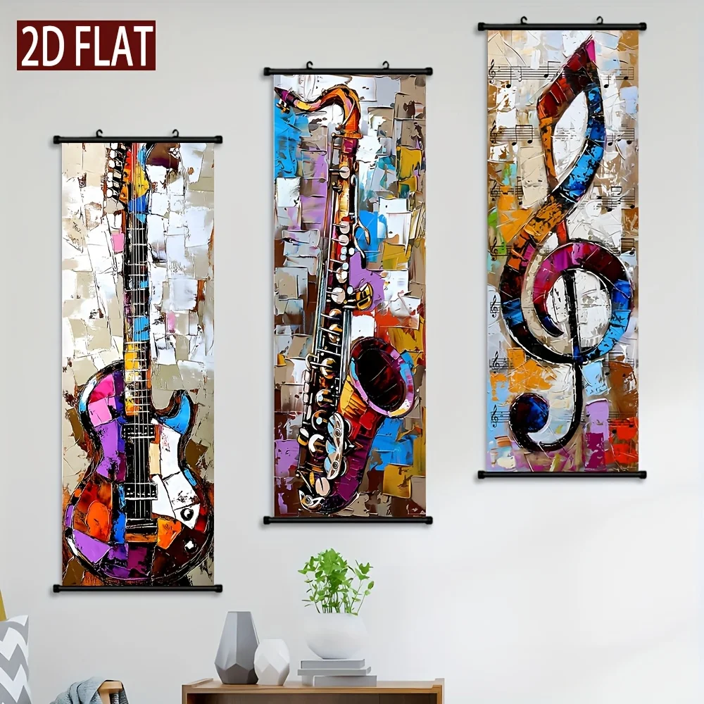 Guitar Note Scroll Tapestry High-Definition, Non Fading Wall Hanging Scroll Painting Room Decoration