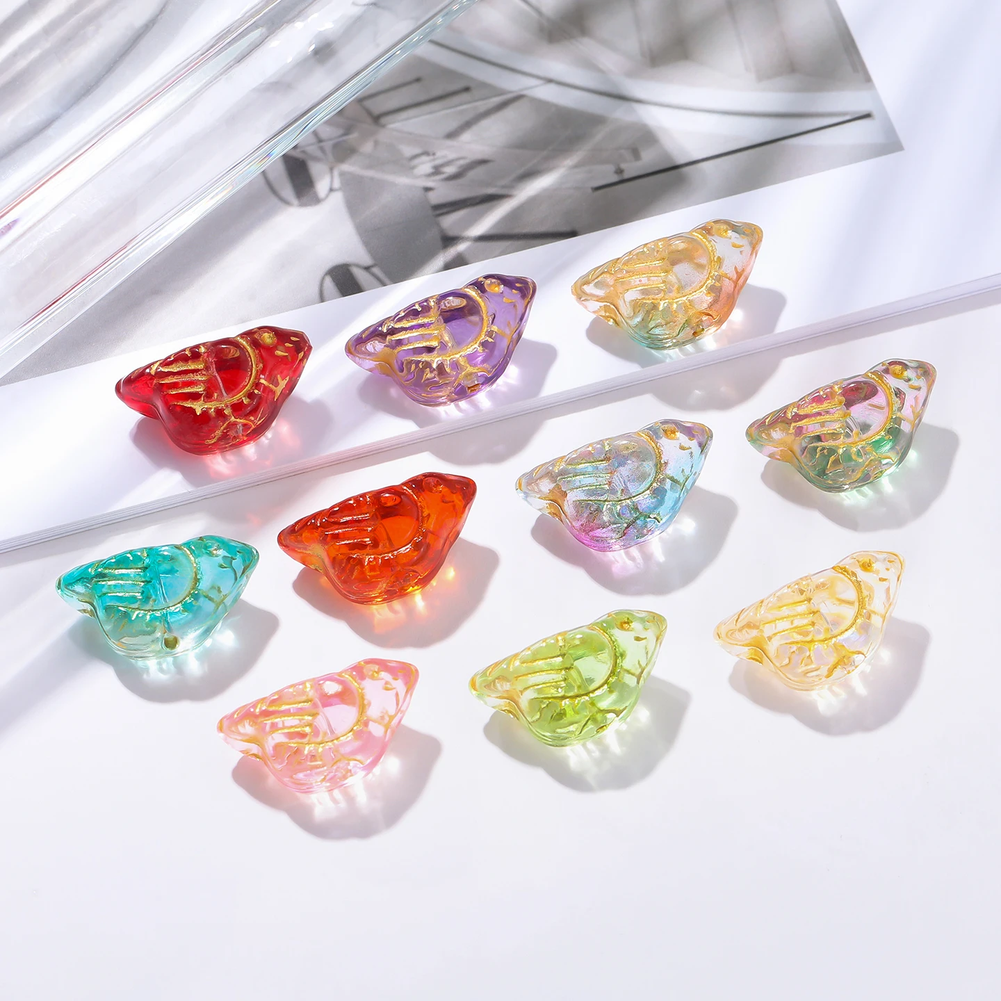 5pcs 11.5*22mm Colored Glass Small Bird Shaped Beads with Golden Edge Spacer Beads for DIY Necklaces Jewelry Making Accessories