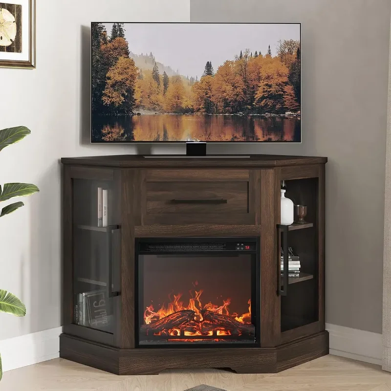 Dale 43 Corner TV Stand with 18 Electric Fireplace Dark Walnut