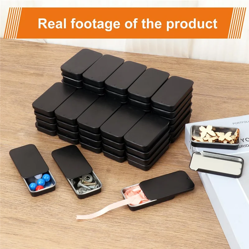 B84B-60 Pack Black Mini Rectangular Metal Tins Boxes With Sliding Lids, Small Empty Slide Top Metal Tin