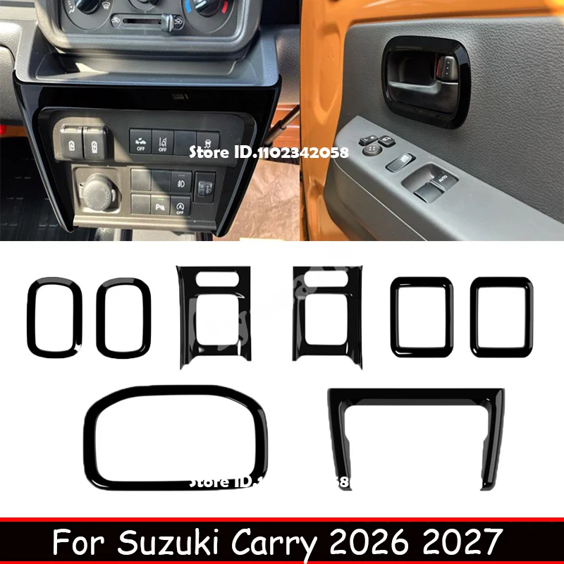 For Suzuki Carry 2026 2027 ABS Black Front Dashboard Door Handle Side AC Air Vent Outlet Water Cup Instrument Panel Cover Trim