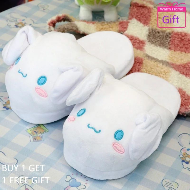 

2024 New Ears Moving Cotton Slippers Warm Up Thick Female Bag Heel Kawaii Going Out Dorm Winter Couple Cute Cartoon Gift