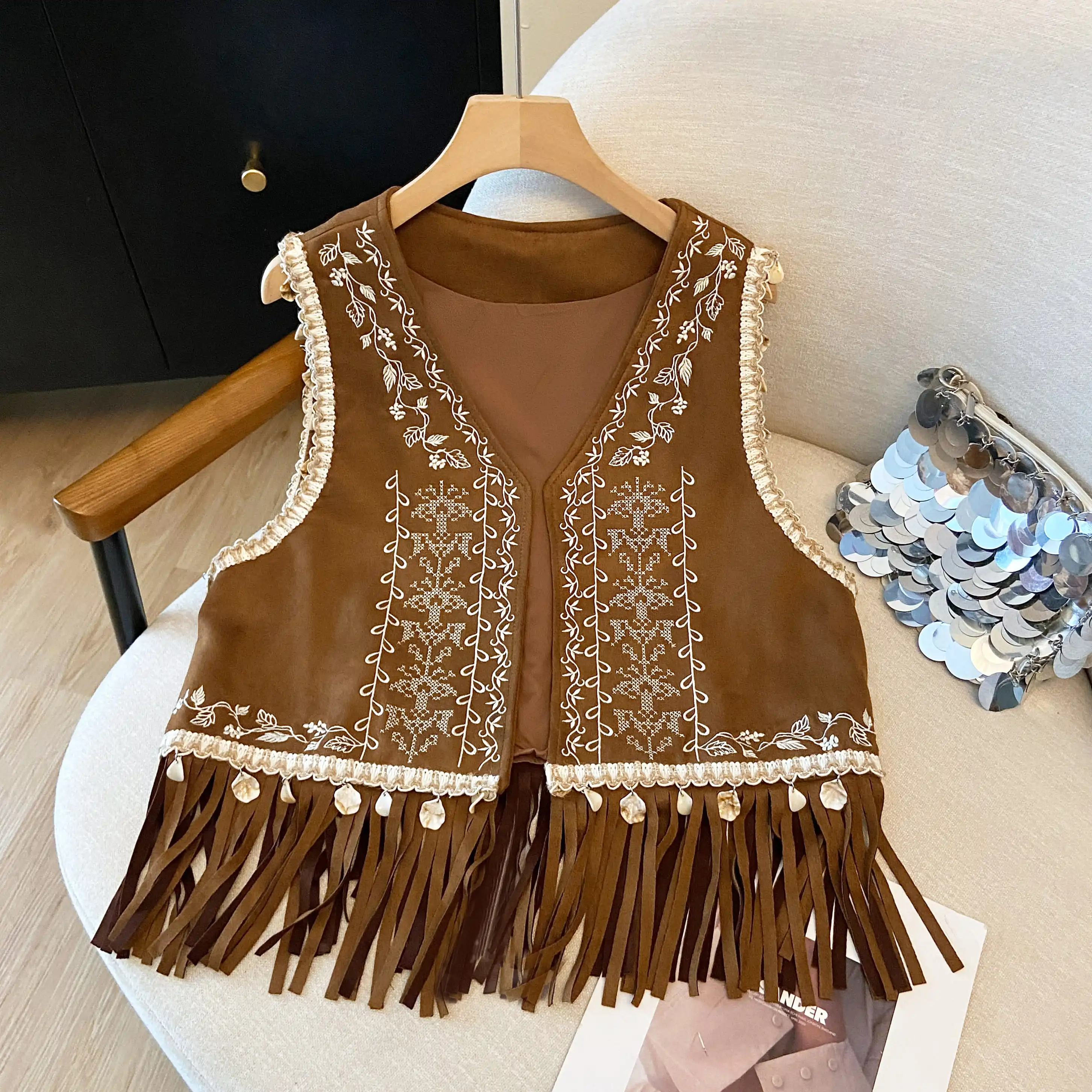 n Sle brodé ell pendentif frangé ort Sve femmes Cardigan minceur vêtements d'extérieur voyage décontracté v-ne Jaet